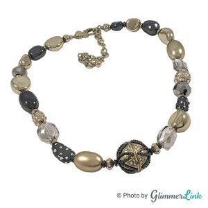 Chico's Tri-Tone Mixed Bead Shapes Geometric Focal Bead Necklace